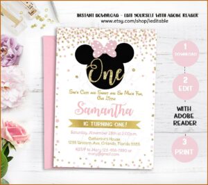 Pink And Gold Minnie Mouse Invitations