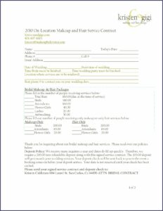 Printable Bridal Hair Contract Template