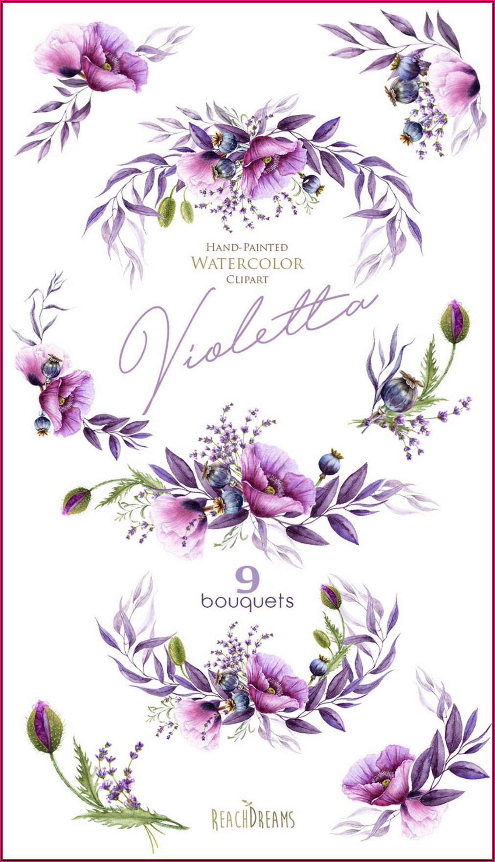 Purple Flowers Watercolor Wedding Invitations