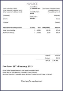 Self Employed Printable Invoice Template Uk