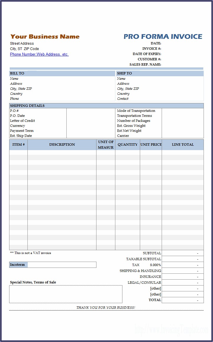 Simple Proforma Invoice Sample