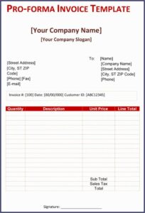 Simple Proforma Invoice Template Doc
