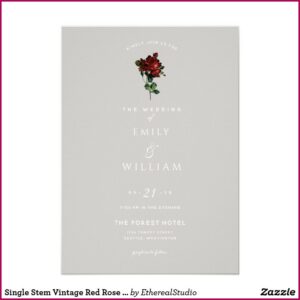 Single Red Rose Wedding Invitations