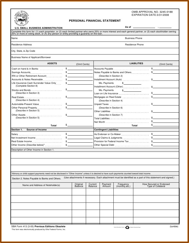 Small Business Administration Personal Financial Statement Form