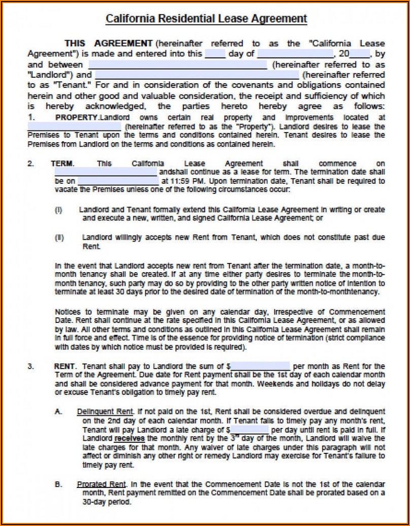 Standard Lease Agreement Form