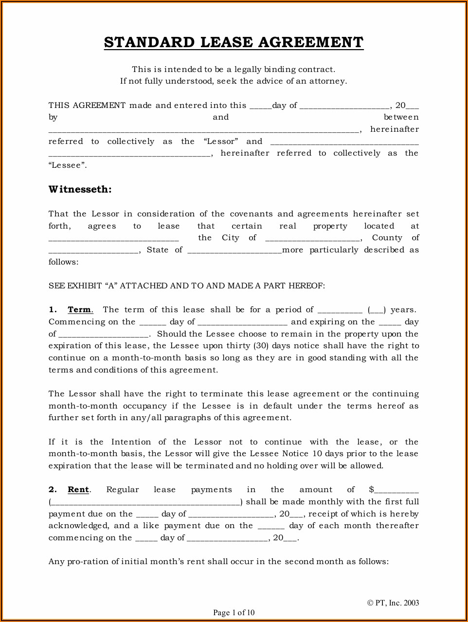 Standard Lease Agreement Template