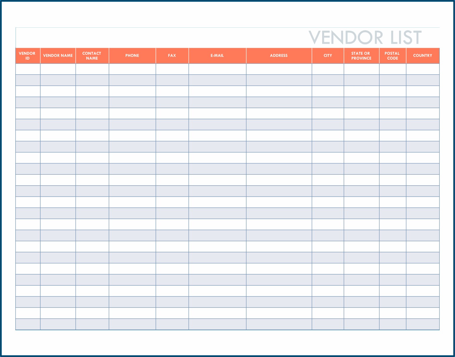 Suppliers List Template Excel