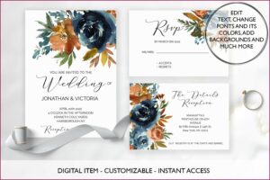 Teal And Burnt Orange Wedding Invitations