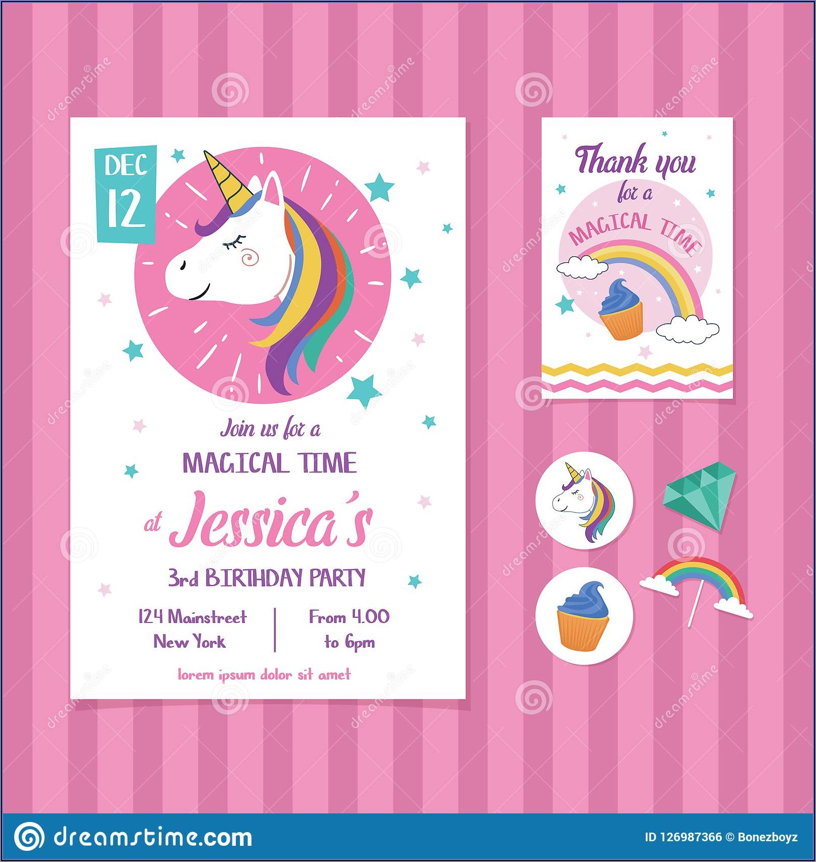 Unicorn Birthday Invitation Card Template