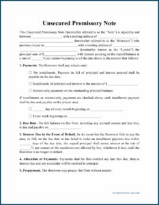 Unsecured Promissory Note Template Washington State