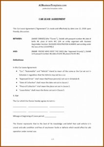 Vehicle Lease Agreement Contract Template