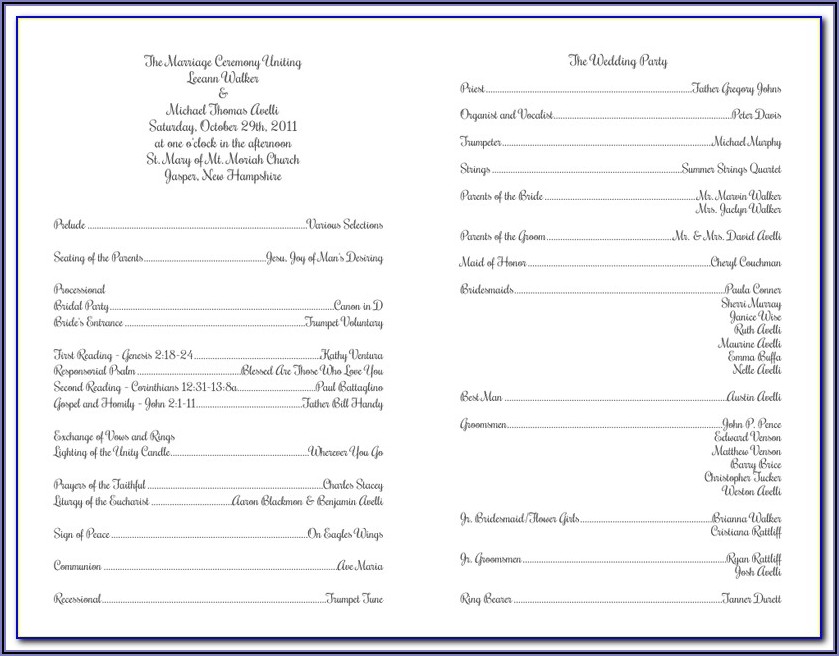 Wedding Ceremony Program Template Free Download