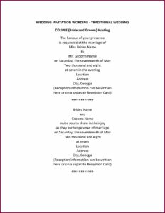 Wedding Invitation Wording Couple Hosting Formal