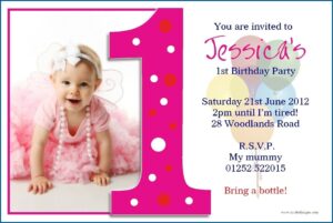 1st Birthday Invitation Card For Baby Girl Vector