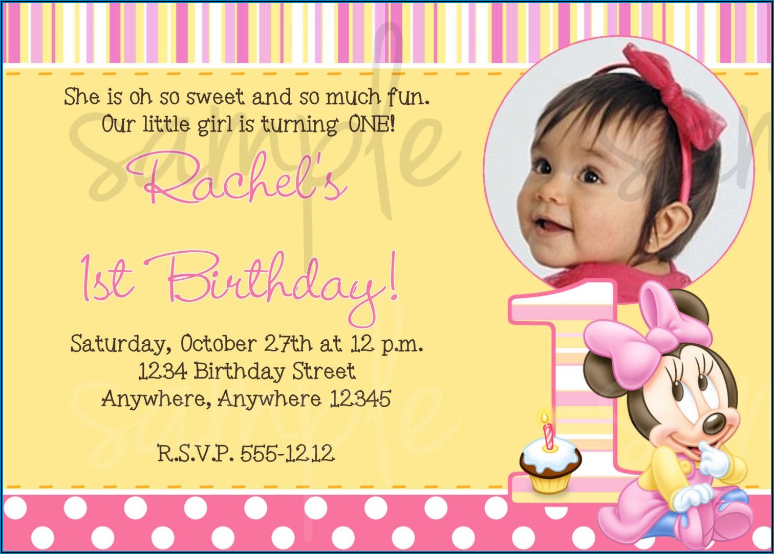 1st Birthday Invitation Card For Baby Girl Wording
