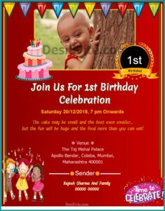 1st Birthday Invitation Card Template Free Download