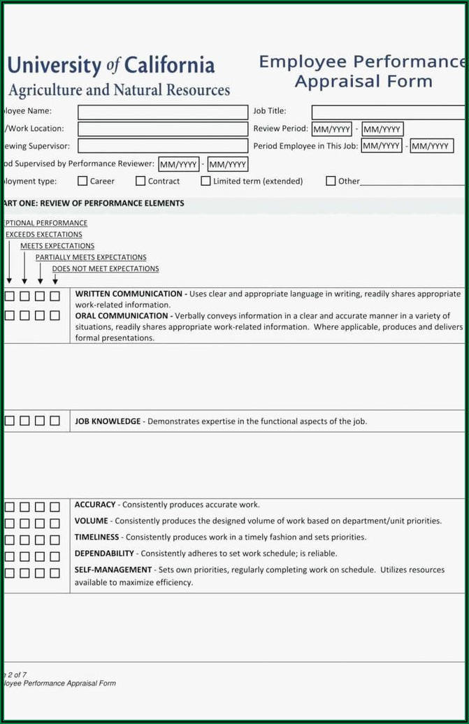 Annual Performance Appraisal Form Template