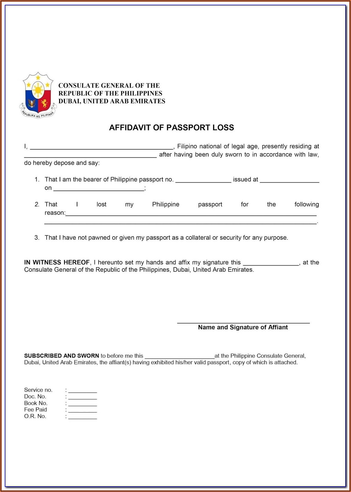 Application Form For Lost Indian Passport