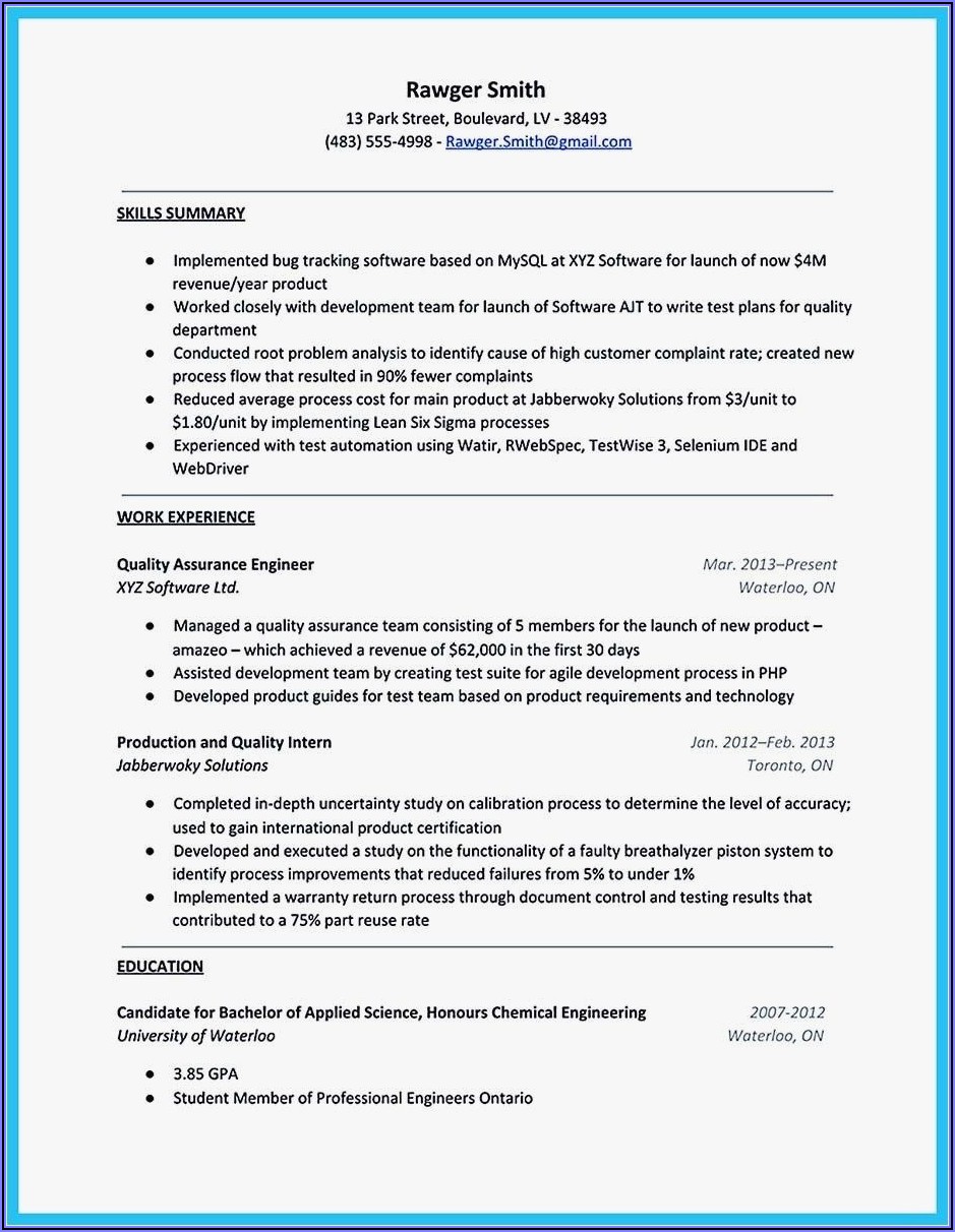 Ats Format Resume Template Free Download