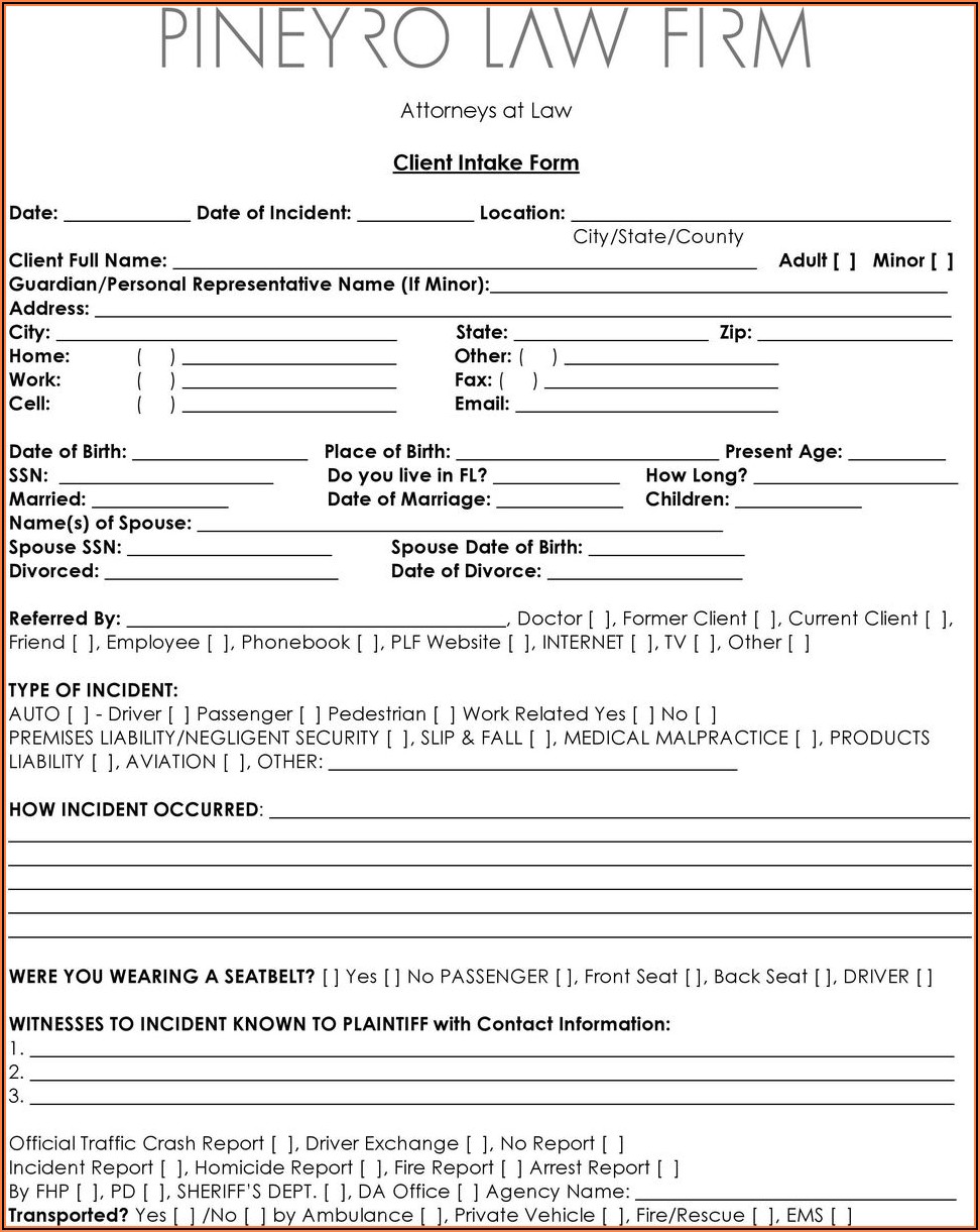 Attorney Client Intake Form