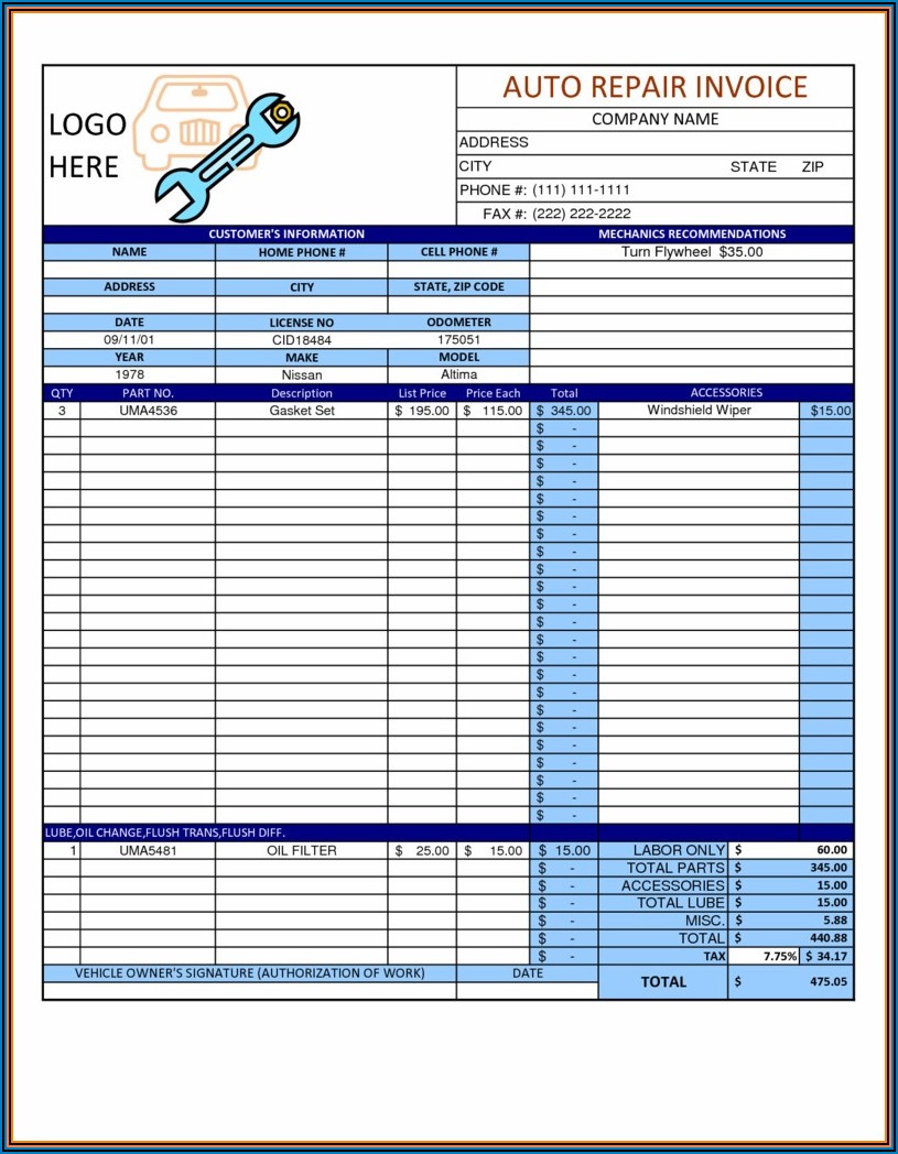 Auto Detailing Business Forms