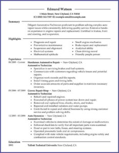 Auto Mechanic Resume Examples
