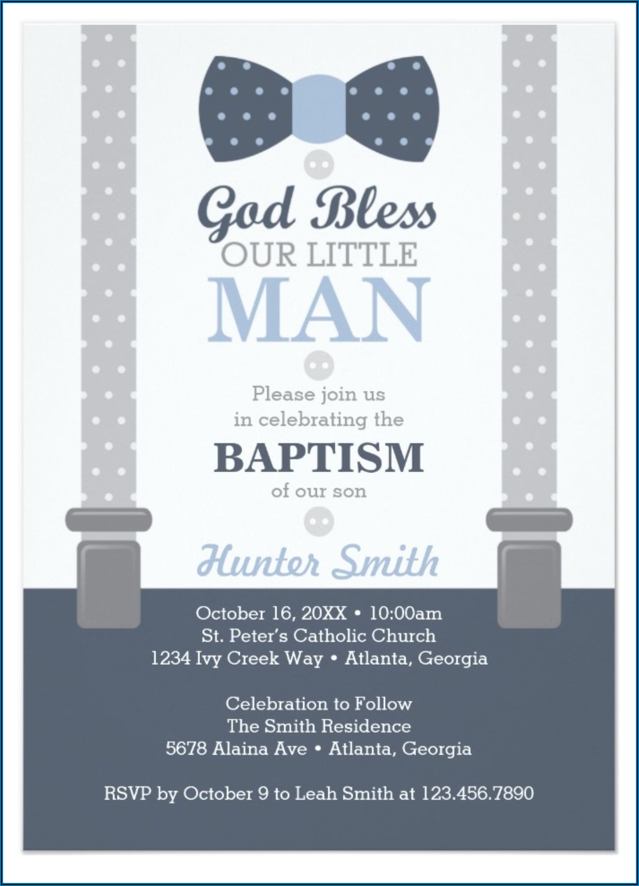 Baptismal Invitation For Baby Boy With Godparents