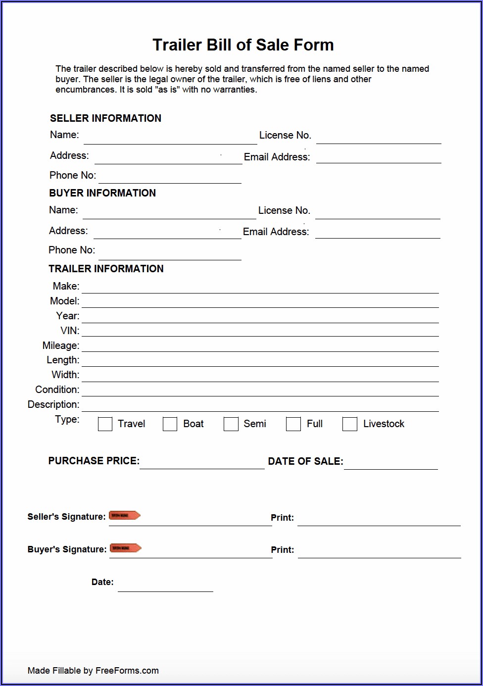 Bill Of Sale Form For A Boat And Trailer