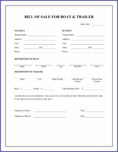 Bill Of Sale Template For A Boat And Trailer