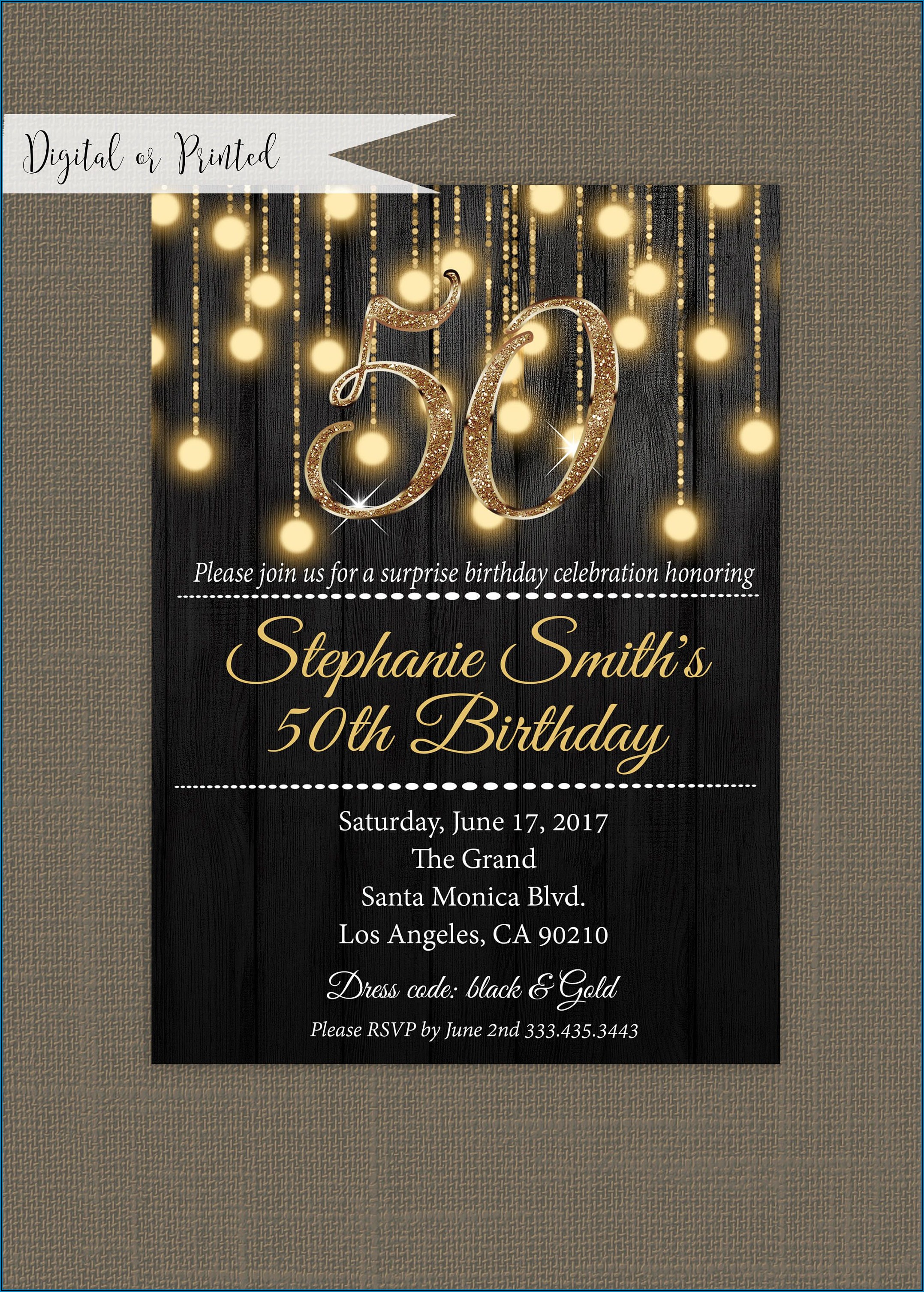 Black And Gold Birthday Invitations Templates