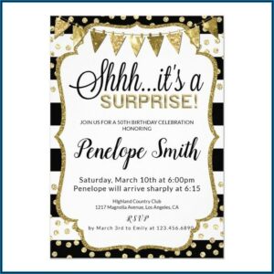 Black And Gold Surprise Birthday Invitations