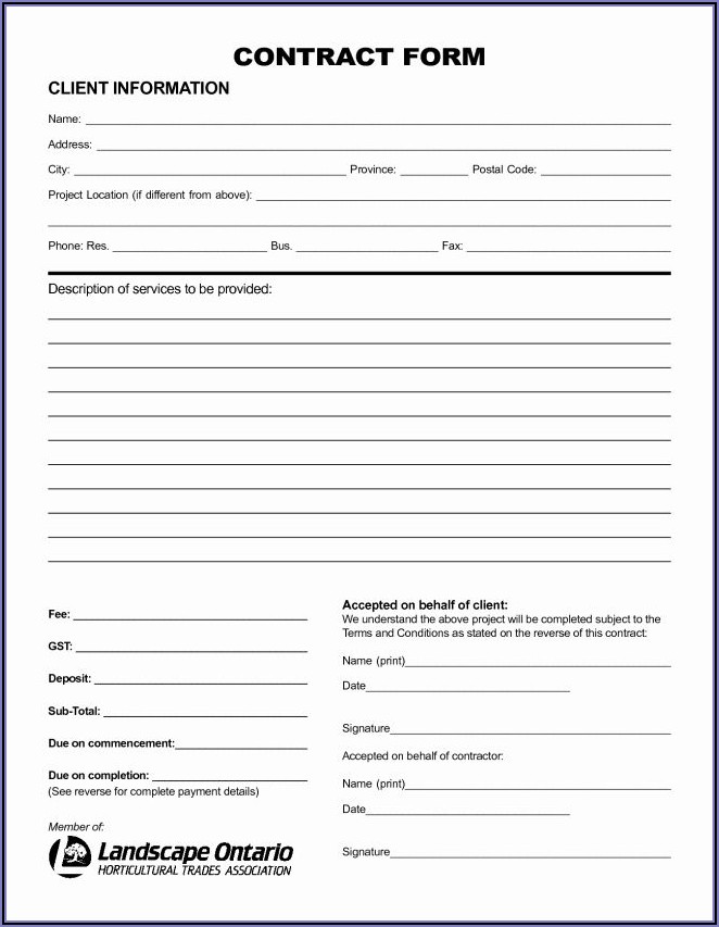 Blank Contractor Proposal Forms