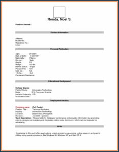 Blank Cv Format To Print