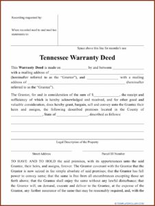 Blank Warranty Deed Form Tennessee