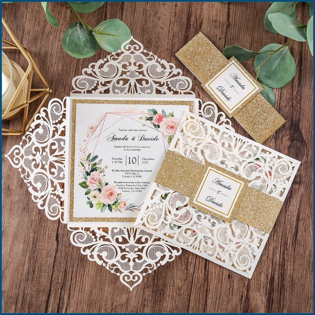 Blue Gold And White Wedding Invitations