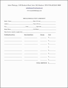 Bridal Contract Template For Hair