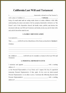 California Last Will And Testament Template