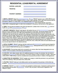 California Residential Lease Or Month To Month Rental Agreement Form