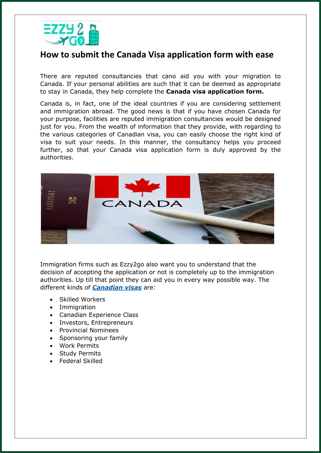 Canada Immigration Application Form Skilled Worker
