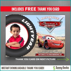 Cars Lightning Mcqueen Birthday Invitation