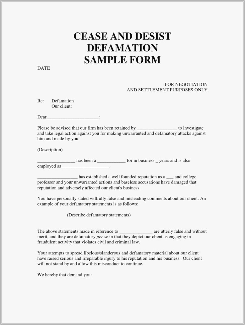 Cease And Desist Letter Template Nz