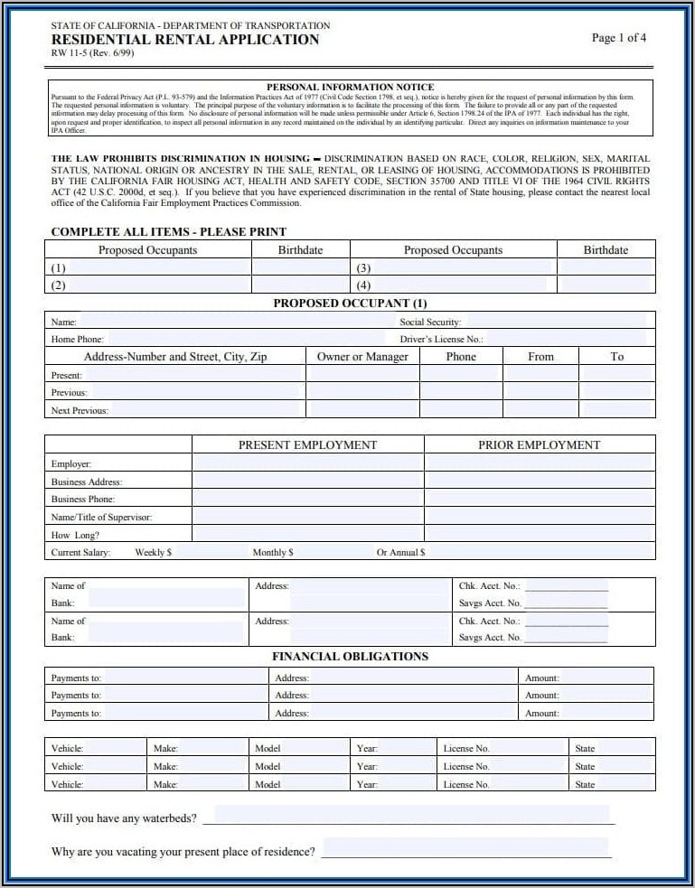 Commercial Rental Application Form California