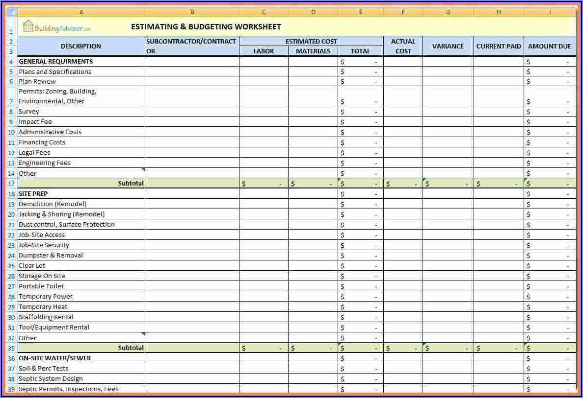 Construction Expenses Excel Template