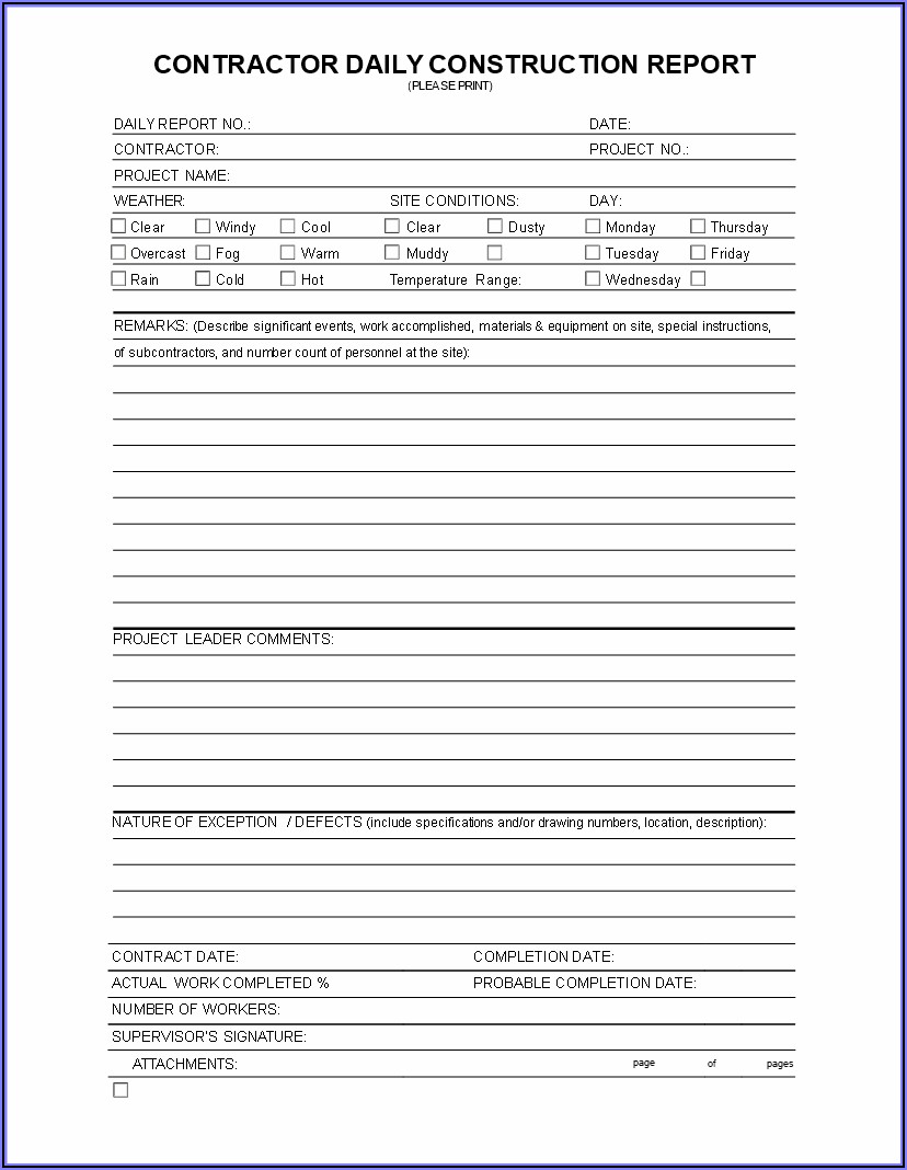 Contractor Free Construction Daily Report Template Excel