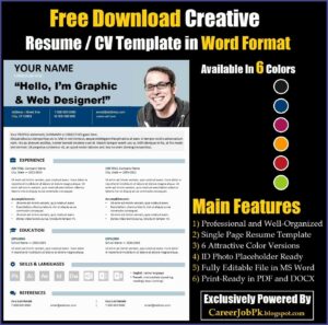Creative Resume Template Free Download Word