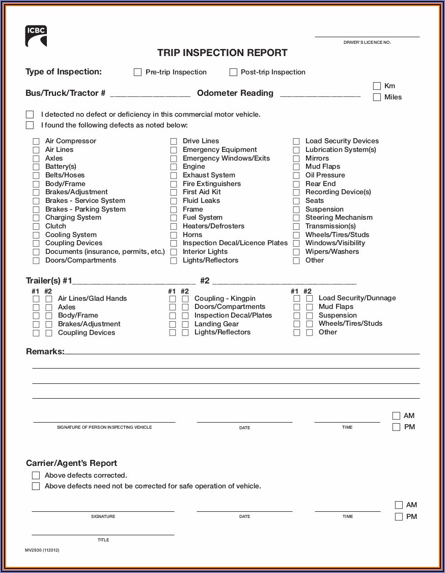 Dot Truck Daily Inspection Forms Free