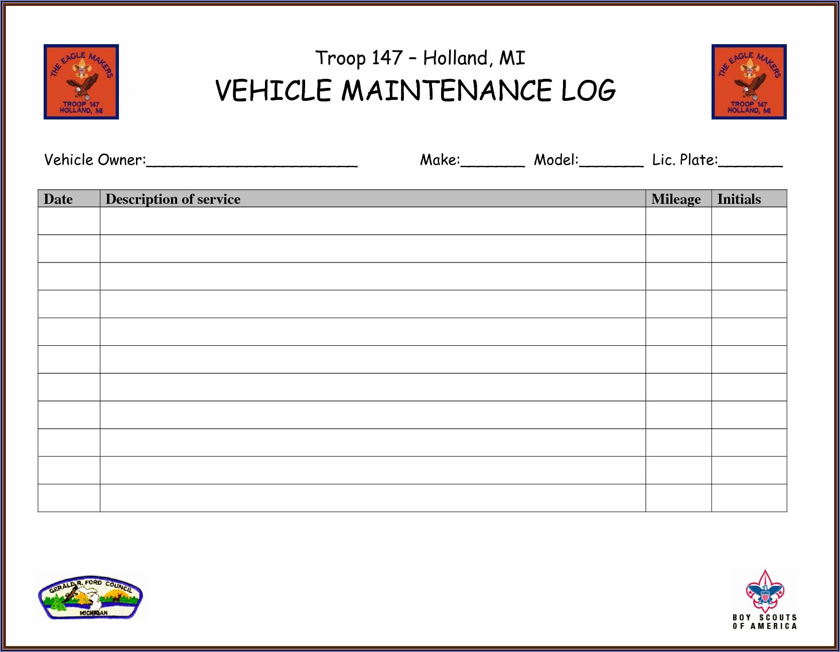 Dot Truck Maintenance Forms