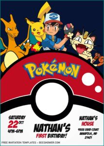 Downloadable Free Editable Pokemon Birthday Invitations