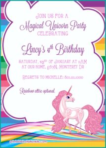Downloadable Unicorn Birthday Invitations