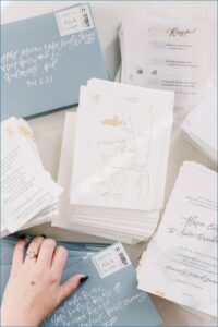 Dusty Blue And Gold Wedding Invitations